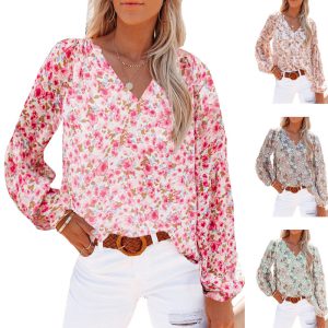 Floral Lantern Sleeve Blouse