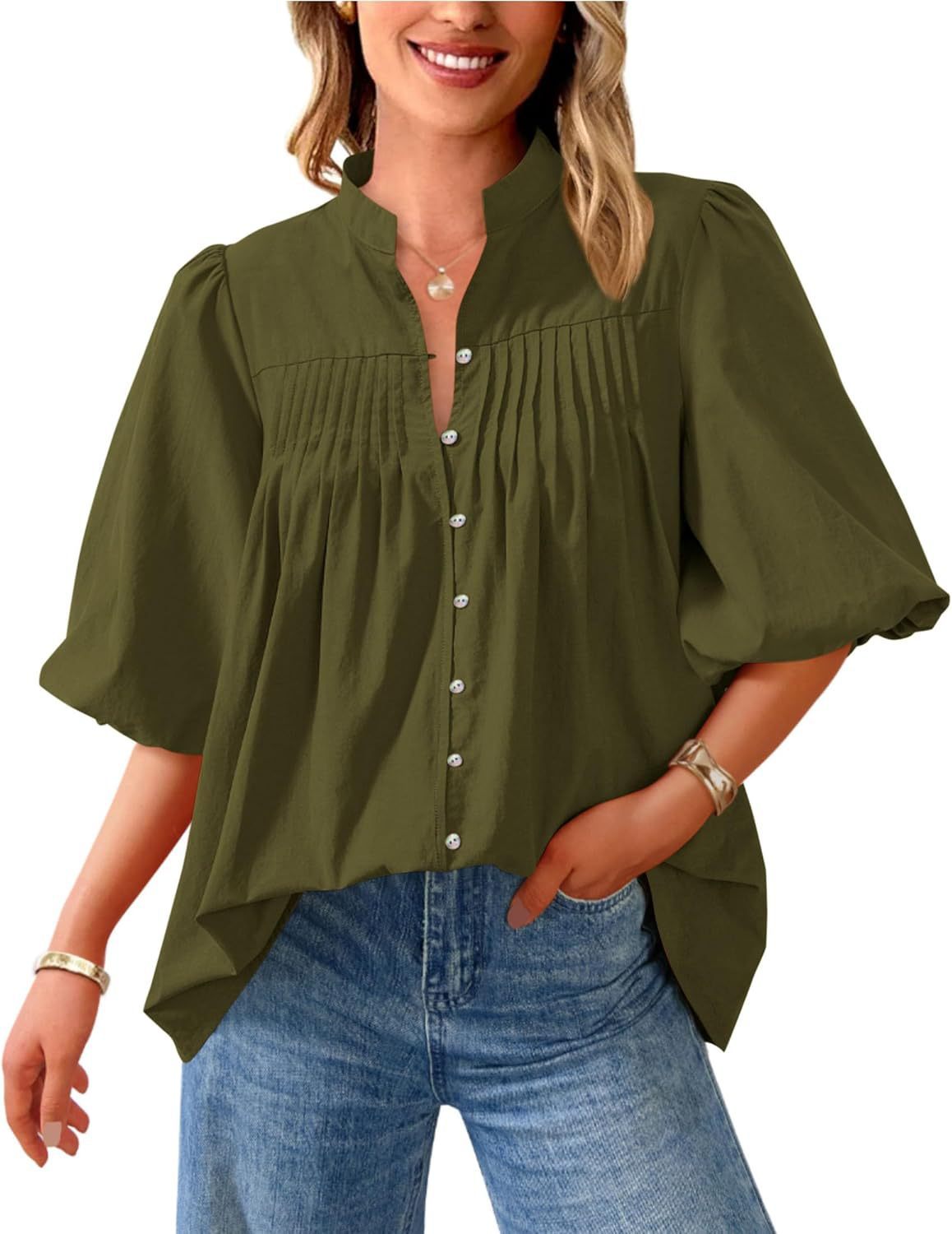 Women's Pleated V-Neck Blouse - Image 9