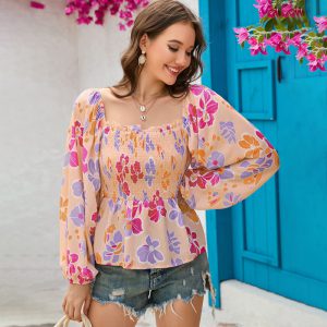 Women's Floral Square Neck Blouse
