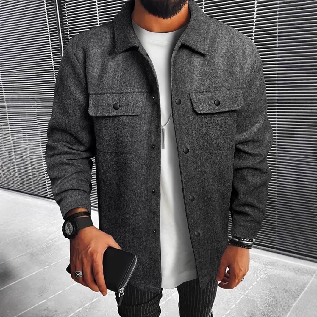 Men's Button Front Overcoat with Flap Pockets | Slim Fit Coat - Image 5