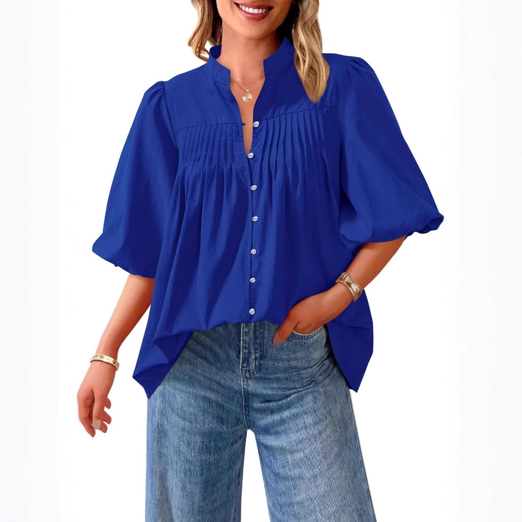Women’s Pleated V-Neck Blouse