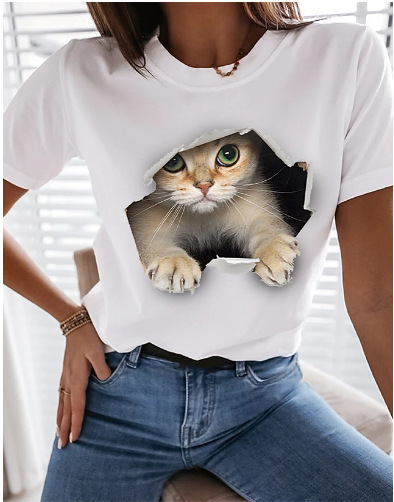 Women’s Cat Print Modal T-Shirt