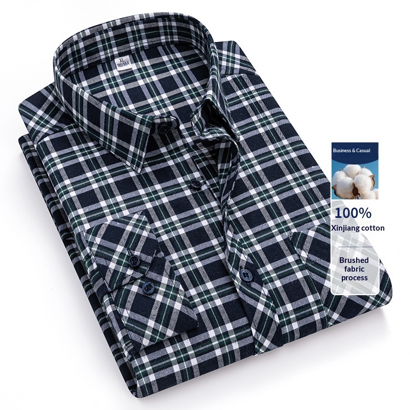 Men’s Brushed Cotton Plaid Shirt | Retro Long Sleeve Casual Shirt