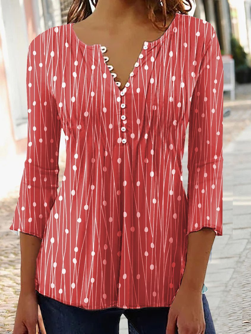 Women's Printed V-Neck Blouse | Casual Long Sleeve Shirt - Image 5