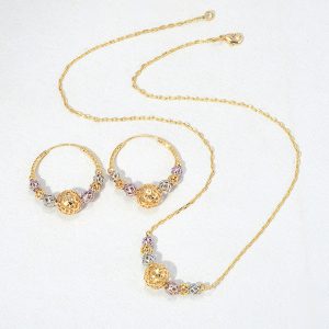 multicolor round bead necklace and earrings jewelry set for women