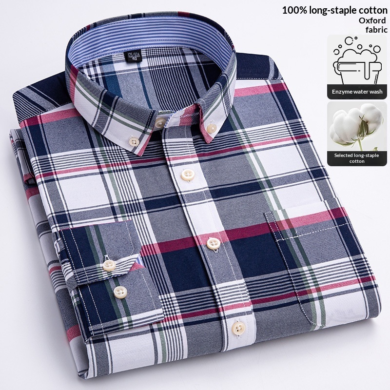 Mens Long-sleeve Oxford-cotton Shirt For Young And Middle-aged Men - Image 5