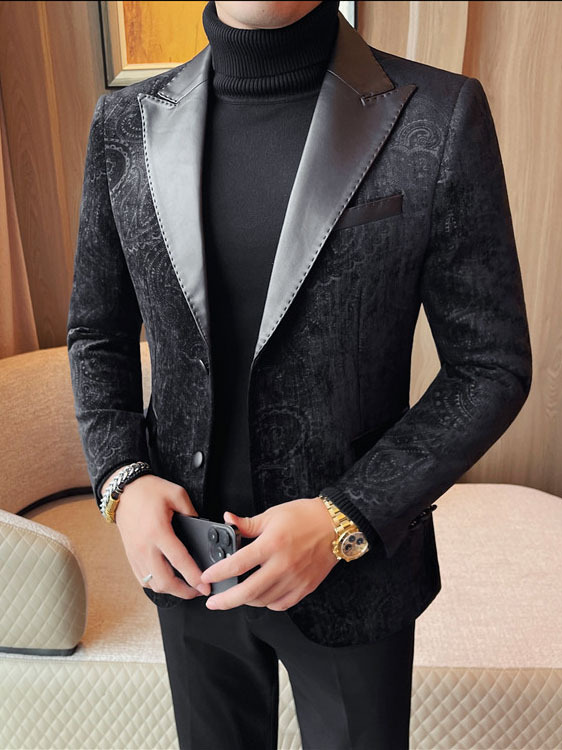 Jacquard Velvet Leather Blazer