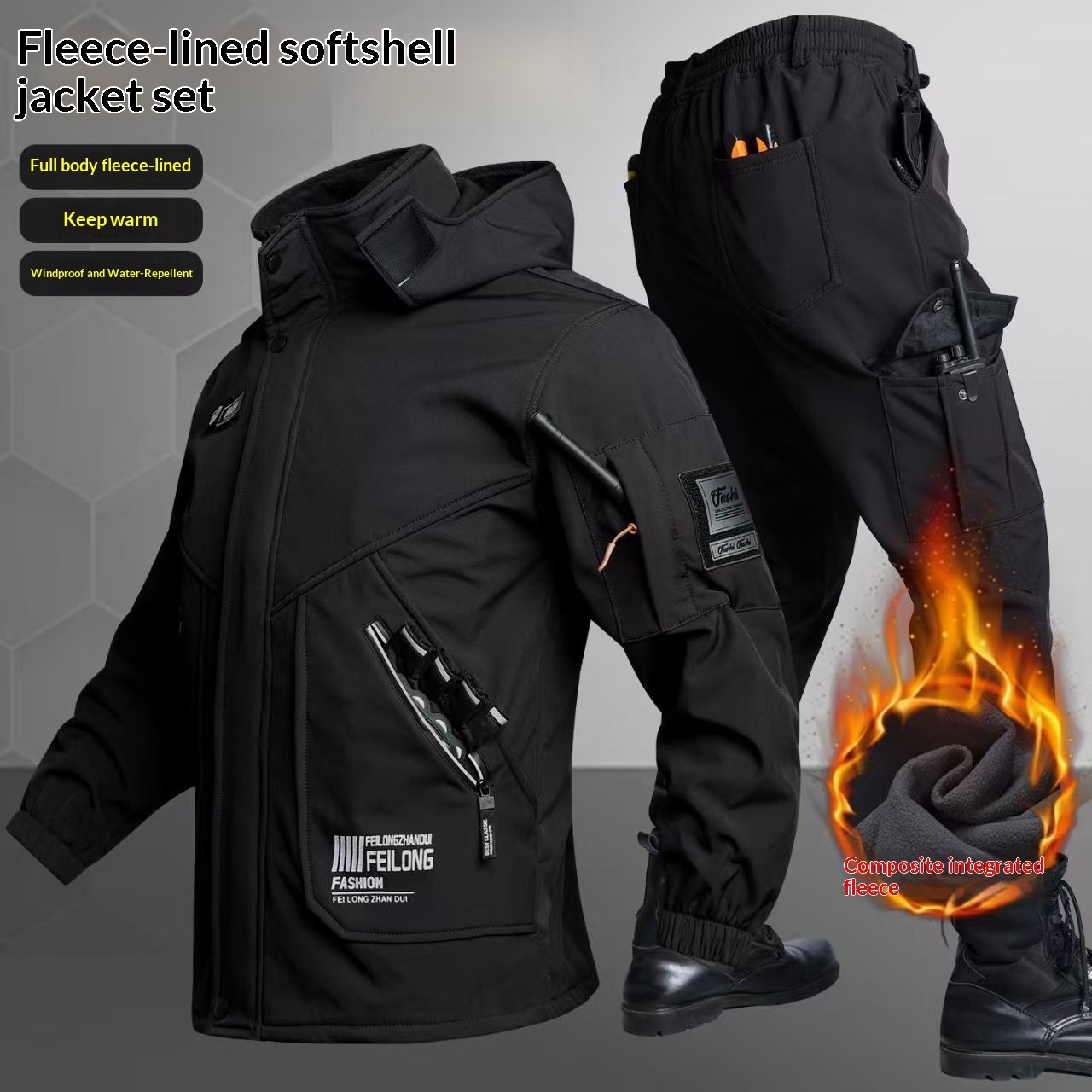 Mens Outdoor Sports Tactical Fleece-Lined Thickened Windproof Cycling Jacket - Image 8