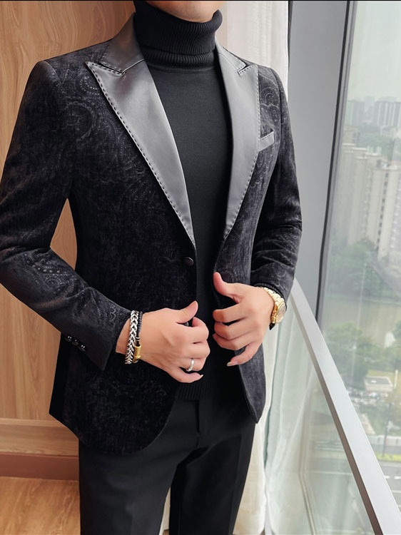 Jacquard Velvet Leather Blazer