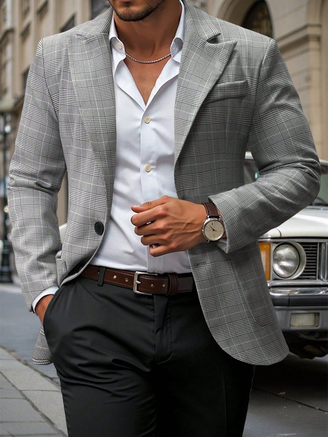 Two-Button Suit Jacket – Men’s Black Polyester Blazer