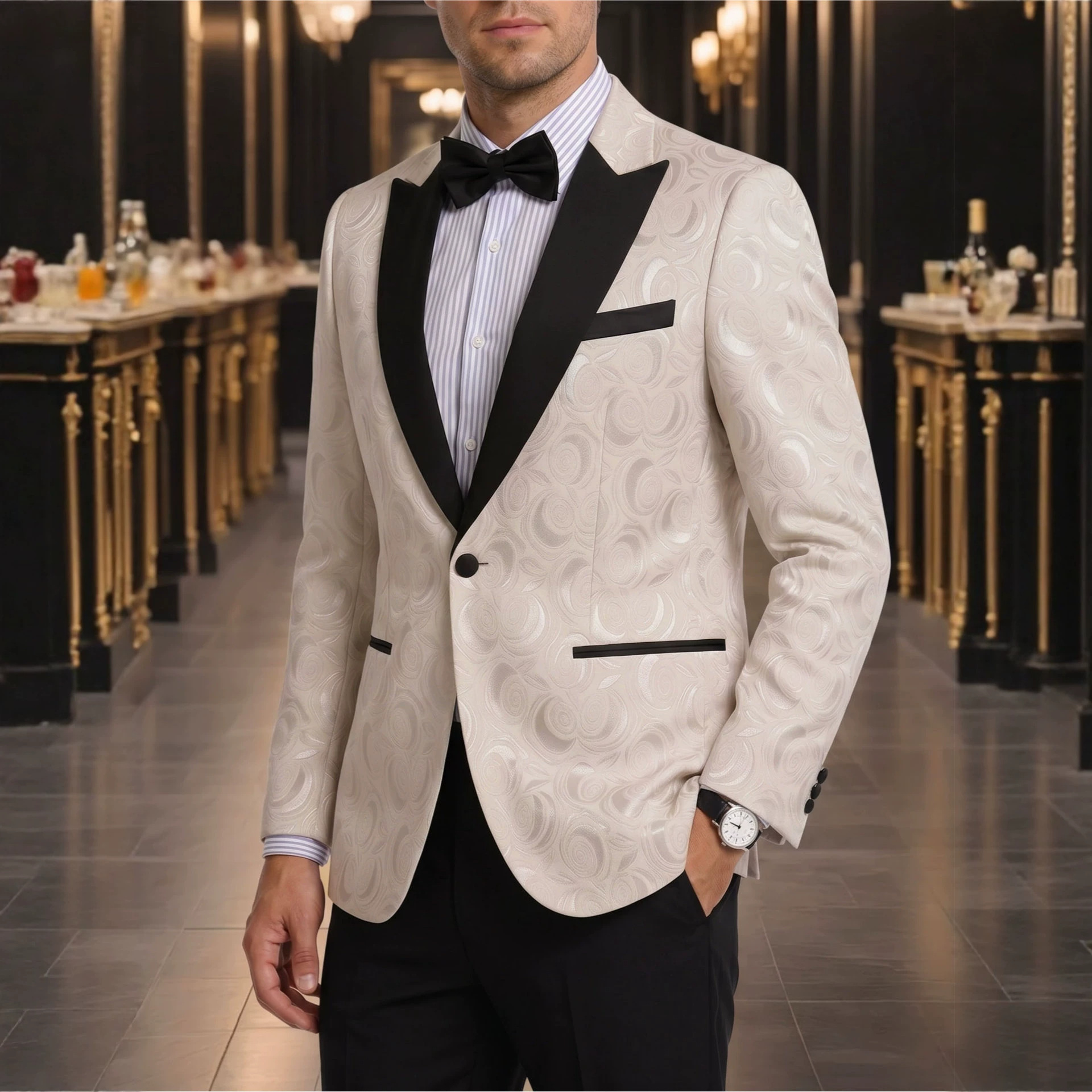 Mens Elegant Jacquard Formal Suit For Banquets And Parties - Image 3