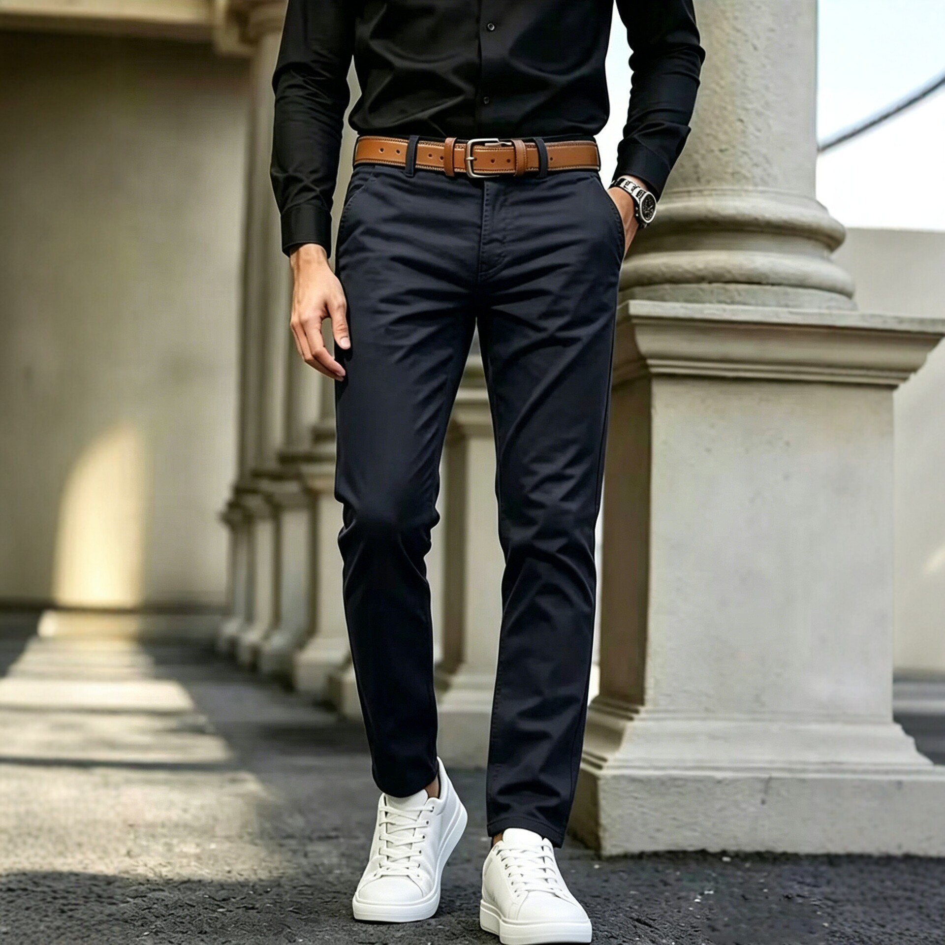 New Mens Slim-fit Casual Khaki Cotton Pants - Image 3