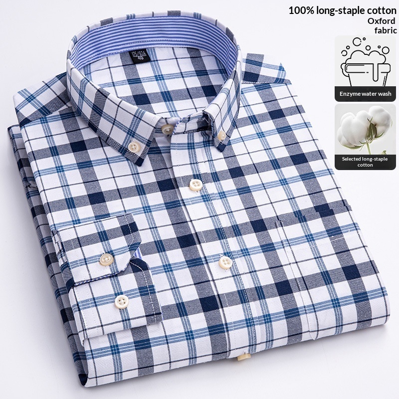 Mens Long-sleeve Oxford-cotton Shirt For Young And Middle-aged Men - Image 2