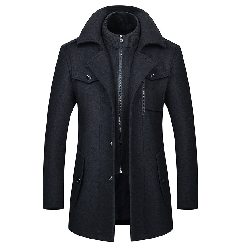 Men's Woolen Double Collar Coat - Image 3