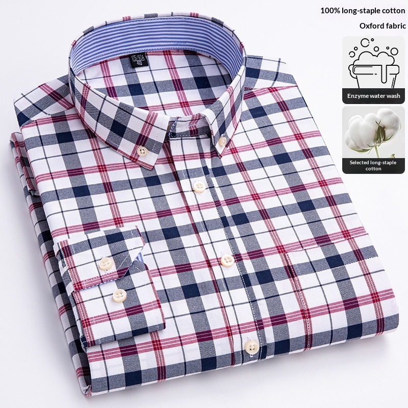 Mens Long-sleeve Oxford-cotton Shirt For Young And Middle-aged Men - Image 3