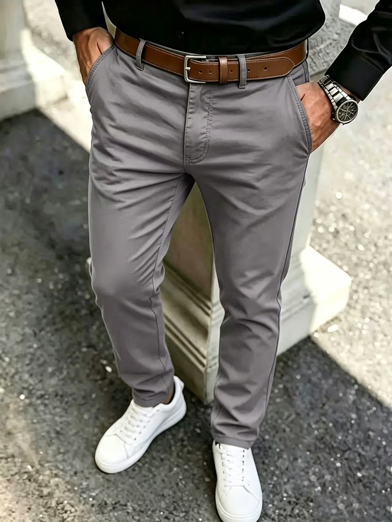 New Mens Slim-fit Casual Khaki Cotton Pants - Image 8