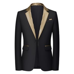 New Mens Color-block Plaid Loose-fit Casual Suit