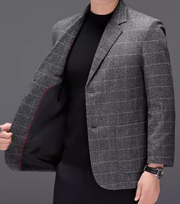 Men's Business-Casual Plaid Suit Jacket - Image 2