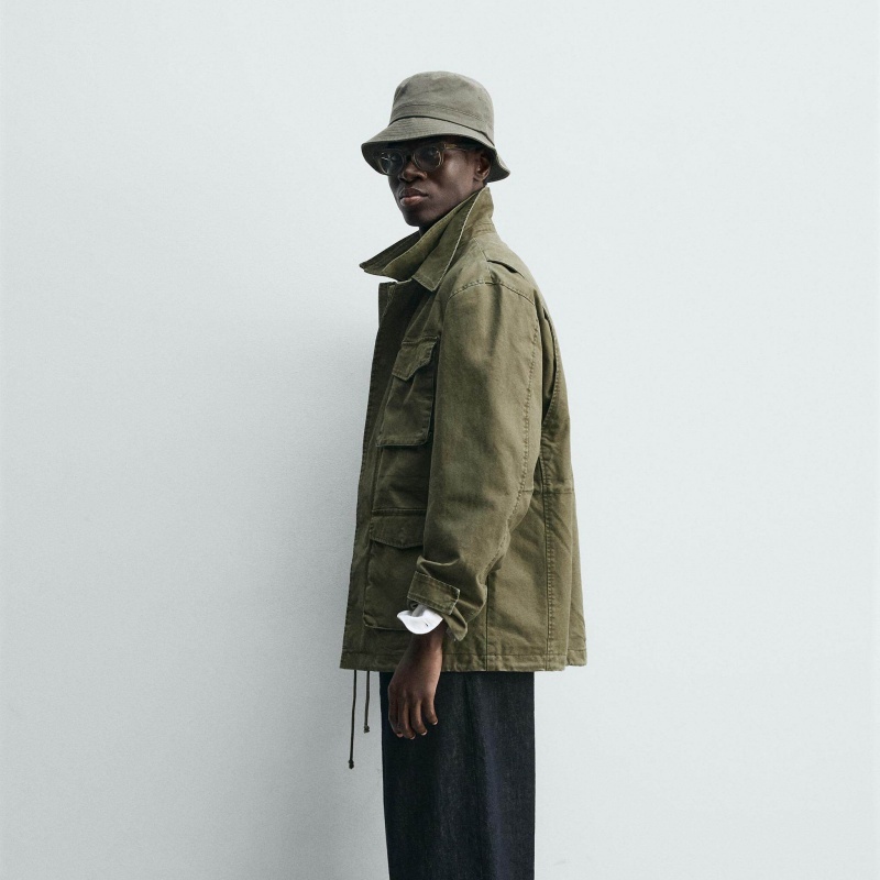 Double-layer Stand-up Collar Multi-pocket Washed Jacket Coat - Image 5