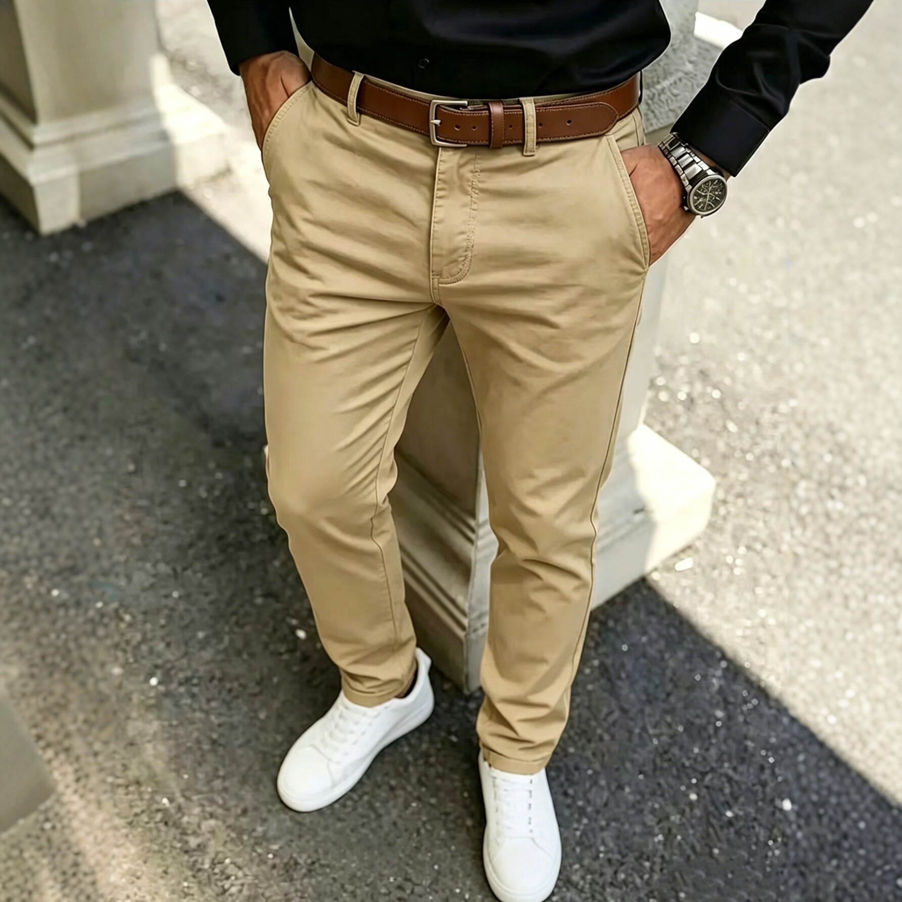 New Mens Slim-fit Casual Khaki Cotton Pants