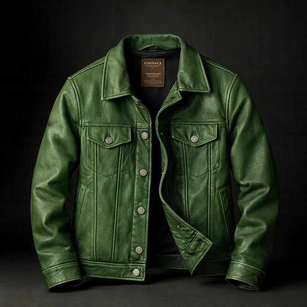 Retro Lapel Leather Jacket American-style Workwear Coat Mens Leather Jacket - Image 3