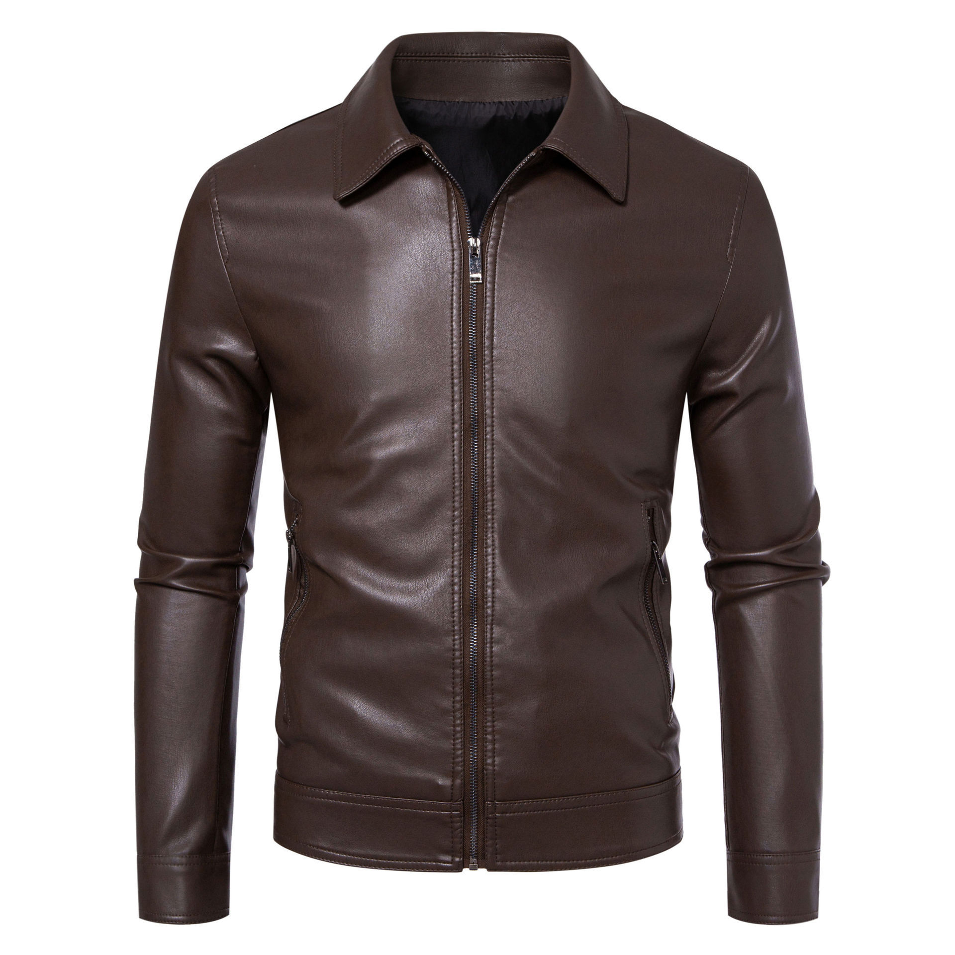 AutumnWinter Men's Leather Jacket With Lapel Collar Light Business Style - Image 5