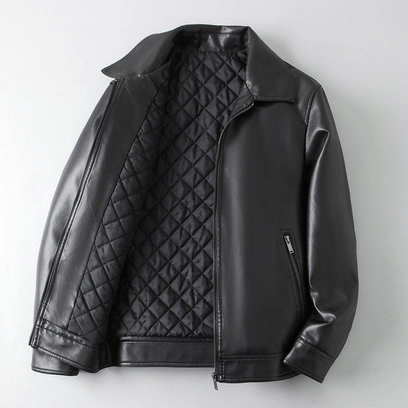 AutumnWinter Men's Leather Jacket With Lapel Collar Light Business Style - Image 2