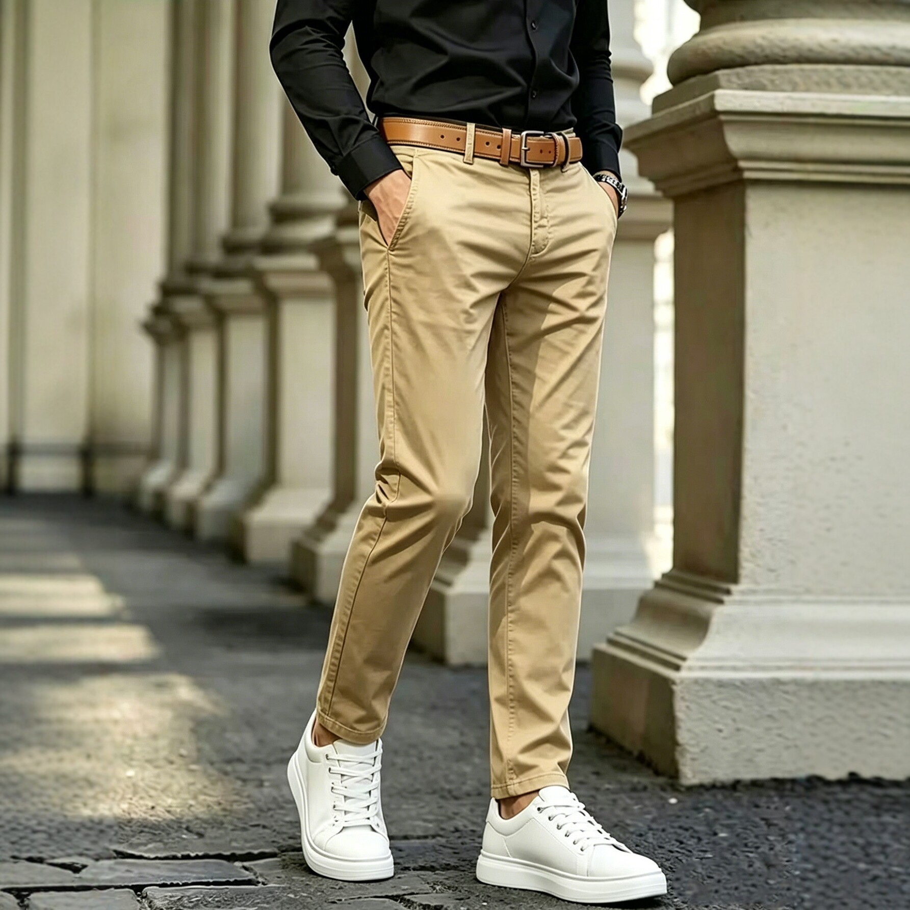 New Mens Slim-fit Casual Khaki Cotton Pants - Image 2