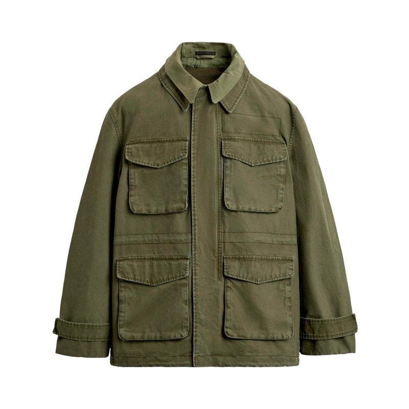 Double-layer Stand-up Collar Multi-pocket Washed Jacket Coat - Image 3