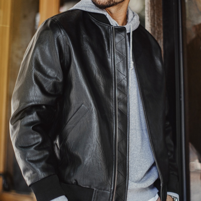 Black MA1 Pilot Leather Jacket for Men | Genuine Sheepskin