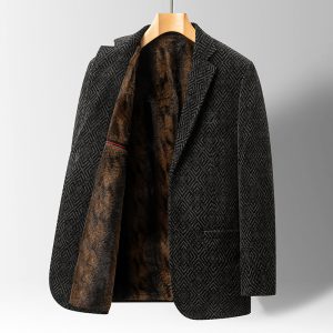 Mens Mid- To Older-Aged Velvet-Lined Thick Suit Jacket