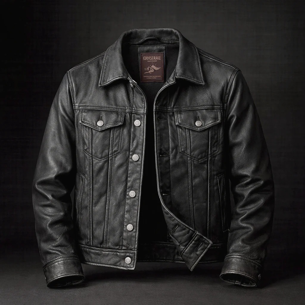 Retro Lapel Leather Jacket American-style Workwear Coat Mens Leather Jacket - Image 2