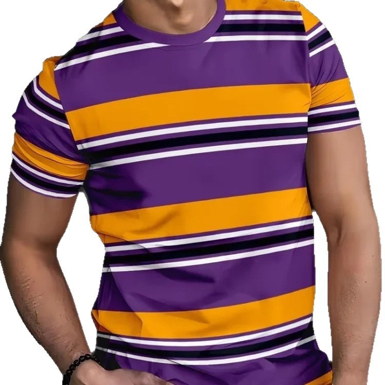 Classic Plaid And Stripe 3F-Printed Casual T-Shirt - Image 5