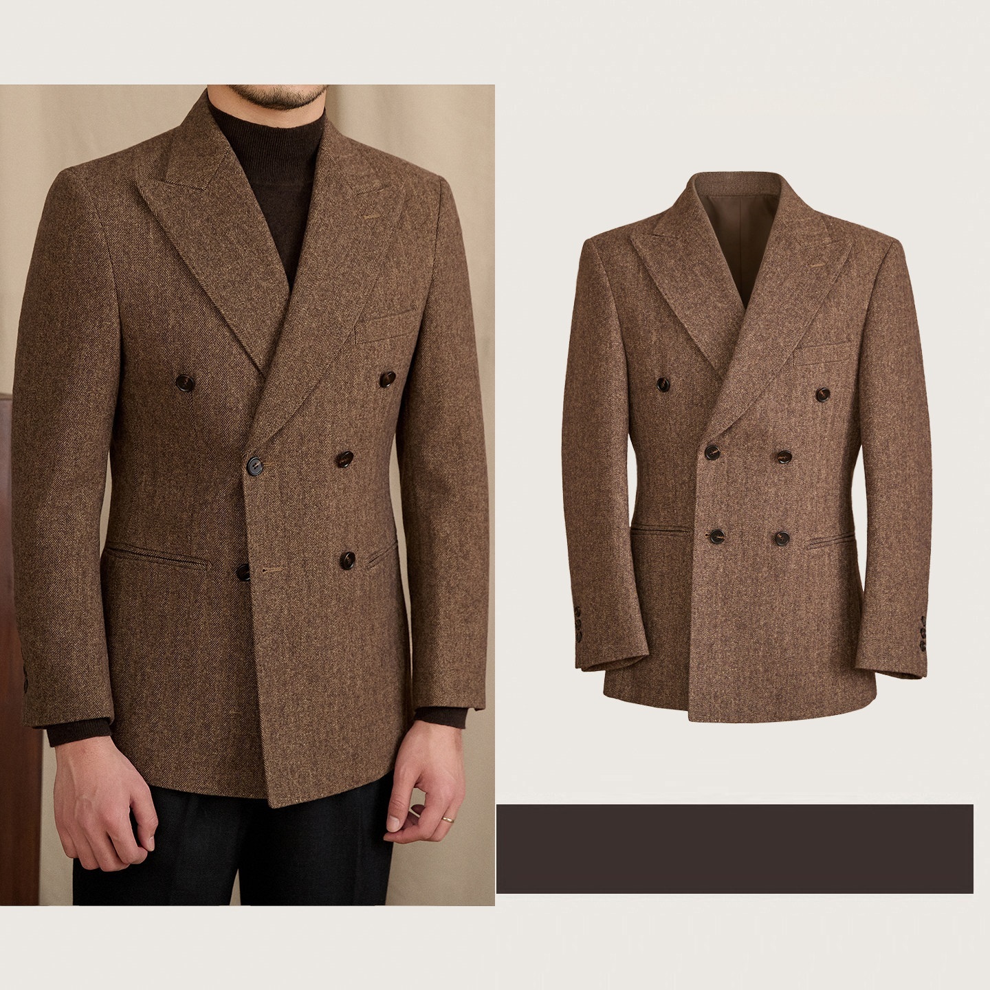 Tailored Wool-blend Herringbone Double-breasted Suit - Image 3