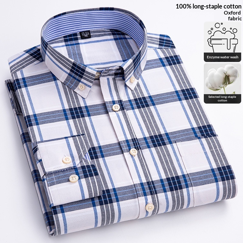 Mens Long-sleeve Oxford-cotton Shirt For Young And Middle-aged Men - Image 4