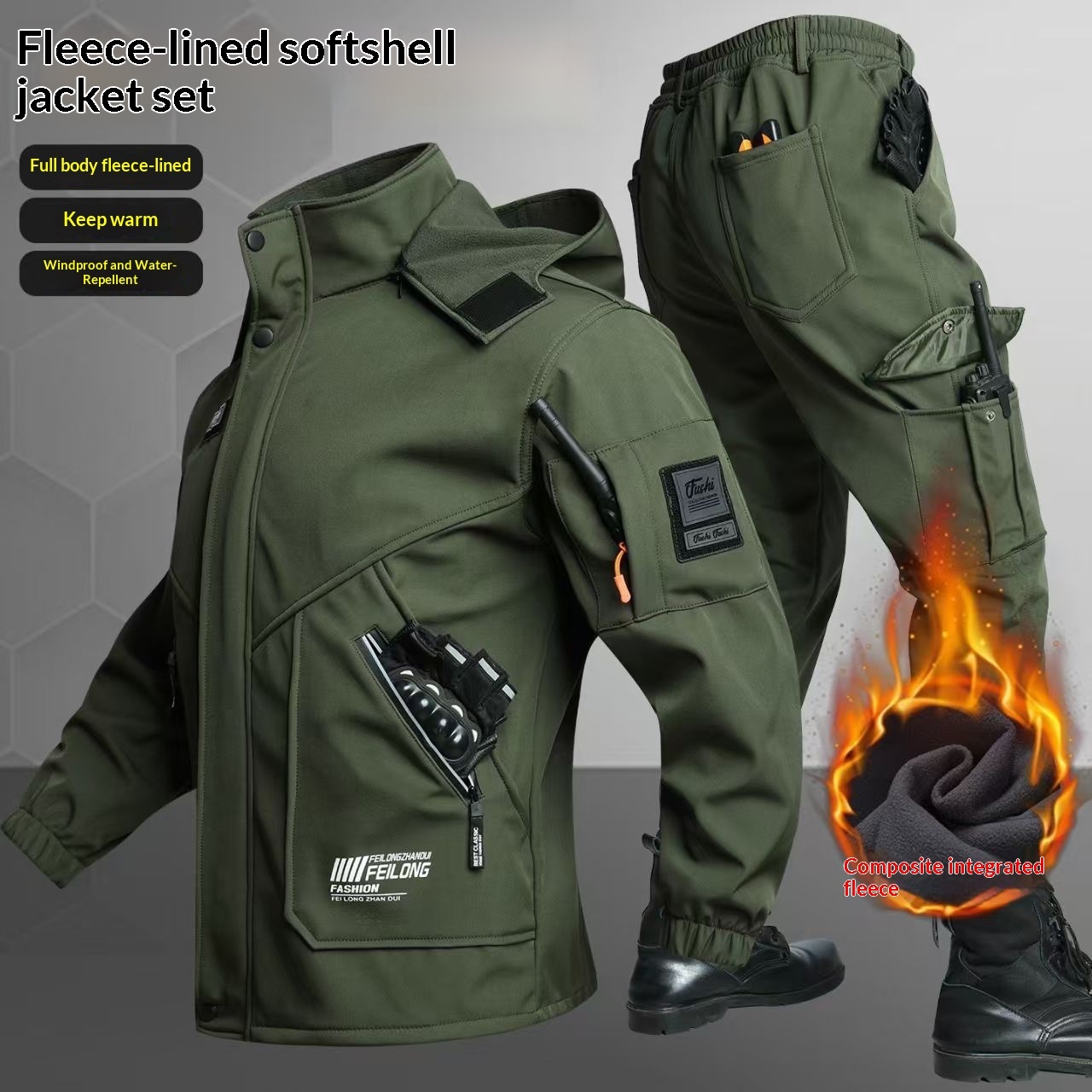 Mens Outdoor Sports Tactical Fleece-Lined Thickened Windproof Cycling Jacket - Image 7