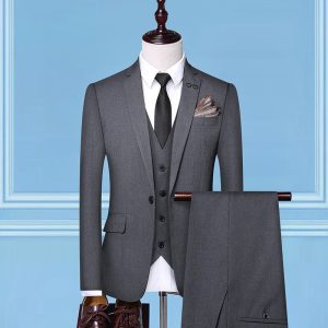 Men’s Solid Three-Piece Wedding Suit