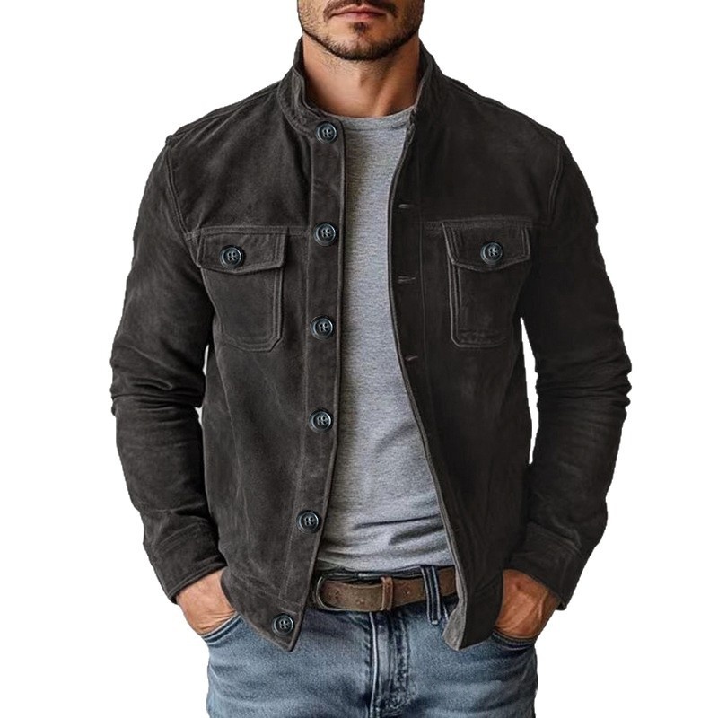 Casual European And American Mens Outerwear New Faux-suede Velvet Jacket - Image 2