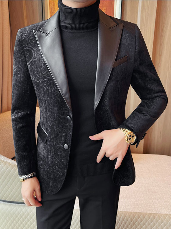 Jacquard Velvet Leather Blazer