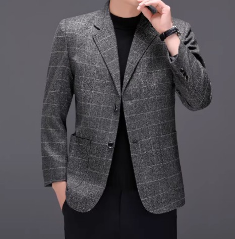 Men's Business-Casual Plaid Suit Jacket - Image 4