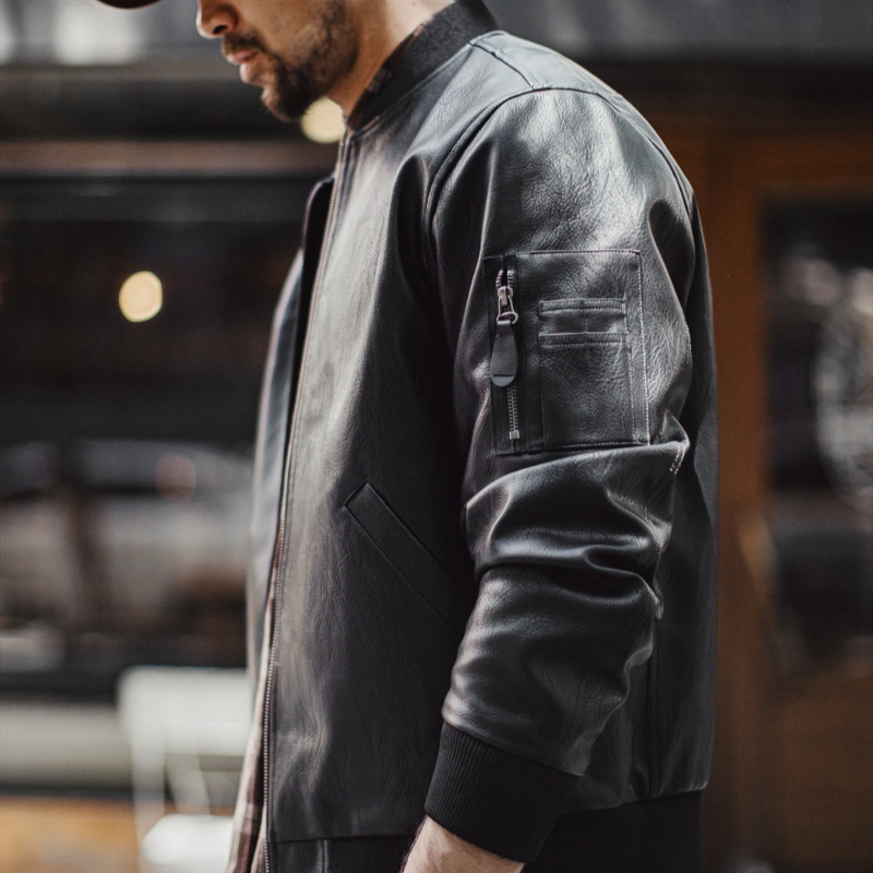 Black MA1 Pilot Leather Jacket for Men | Genuine Sheepskin