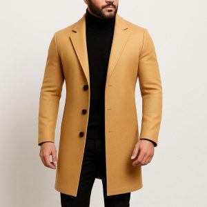 Solid-color Single-breasted Trench Coat Wool Fabric
