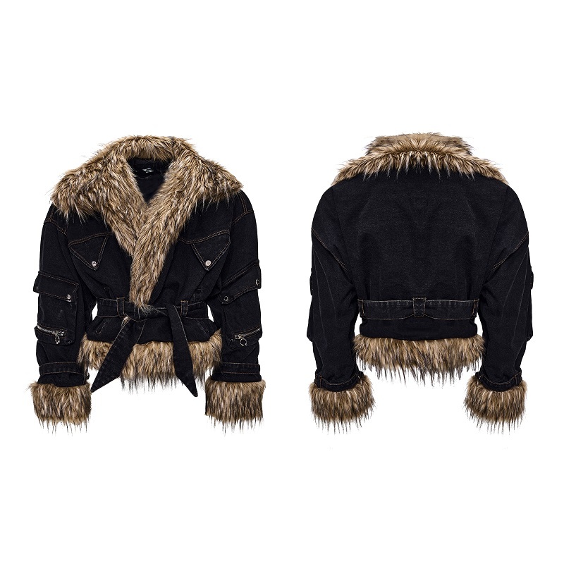 Quilted Fur Patchwork Denim Jacket - Image 2