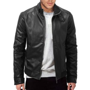 Mens Winter Warm Zip-Up Stand Collar Slim-Fit Leather Jacket Coats