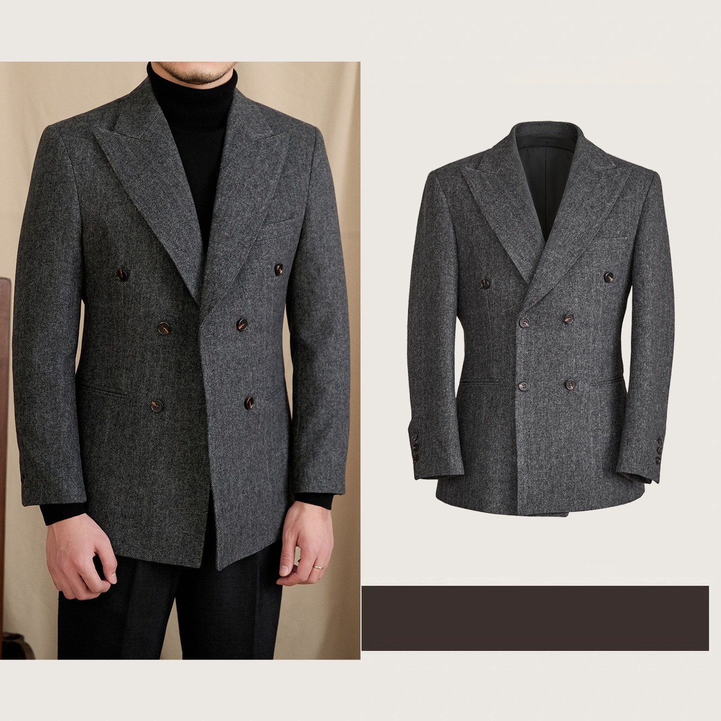 Tailored Wool-blend Herringbone Double-breasted Suit - Image 4