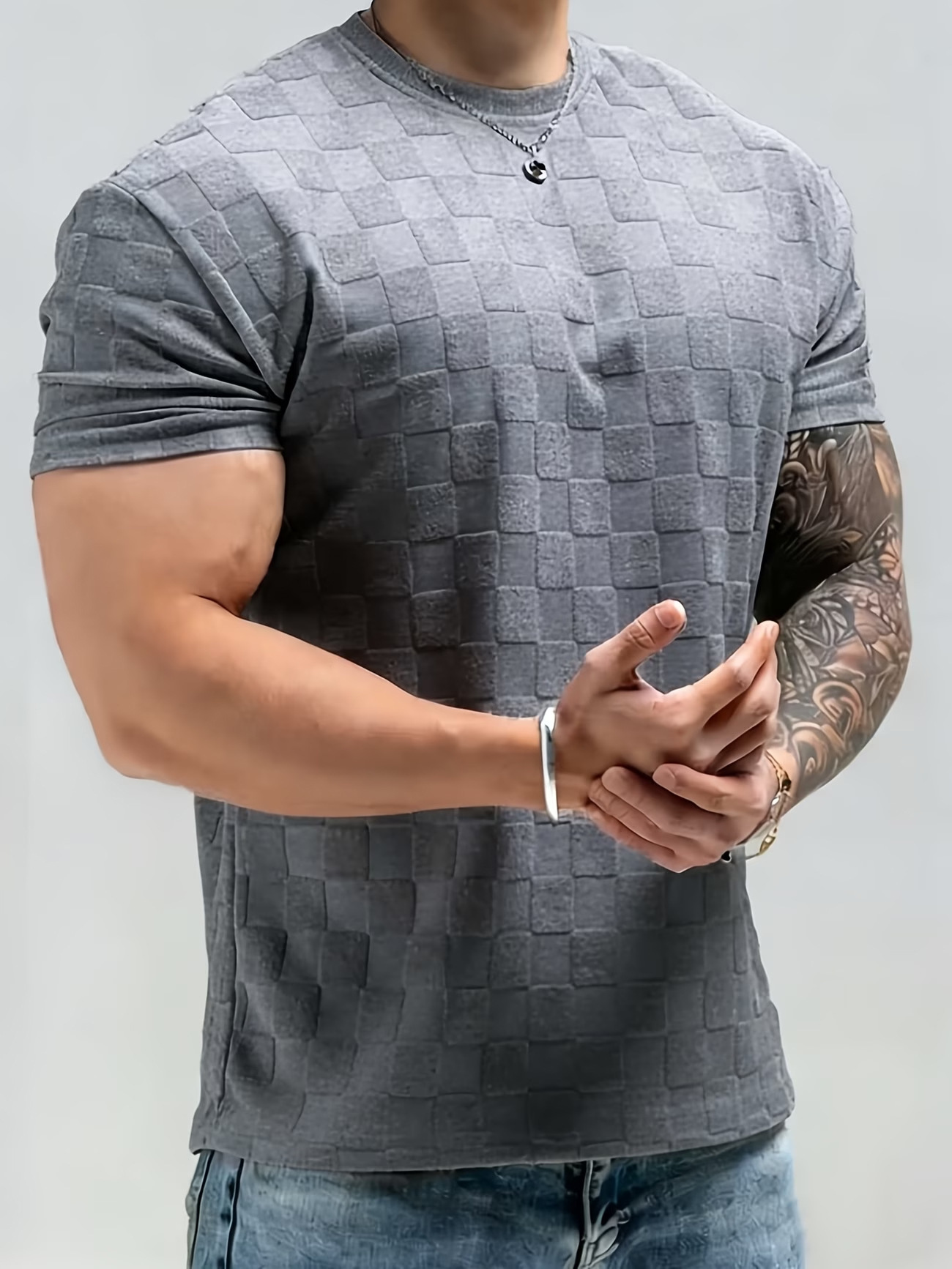 Mens Summer Checkerboard Jacquard Short-Sleeve Shirt - Image 5