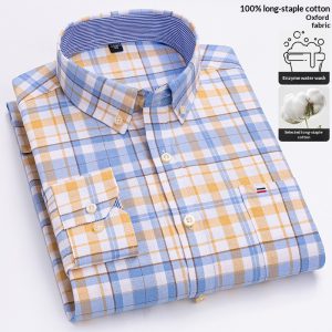 Mens Long-sleeve Oxford-cotton Shirt For Young And Middle-aged Men