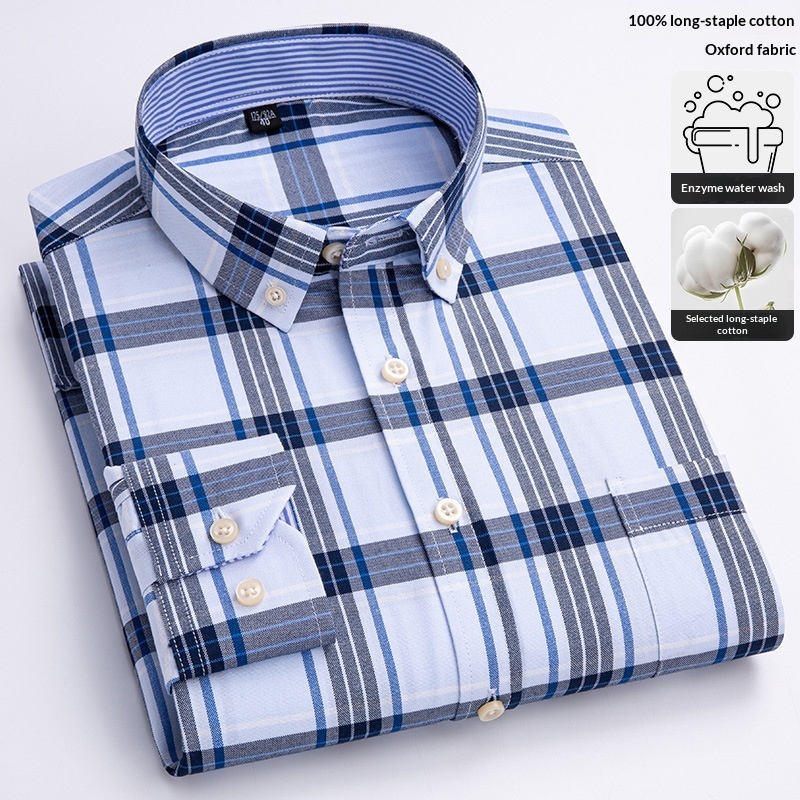 Mens Long-sleeve Oxford-cotton Shirt For Young And Middle-aged Men - Image 6