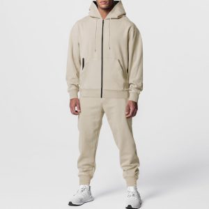 Mens Solid-Color Cardigan Zip-Up Long-Sleeve Sports Suit