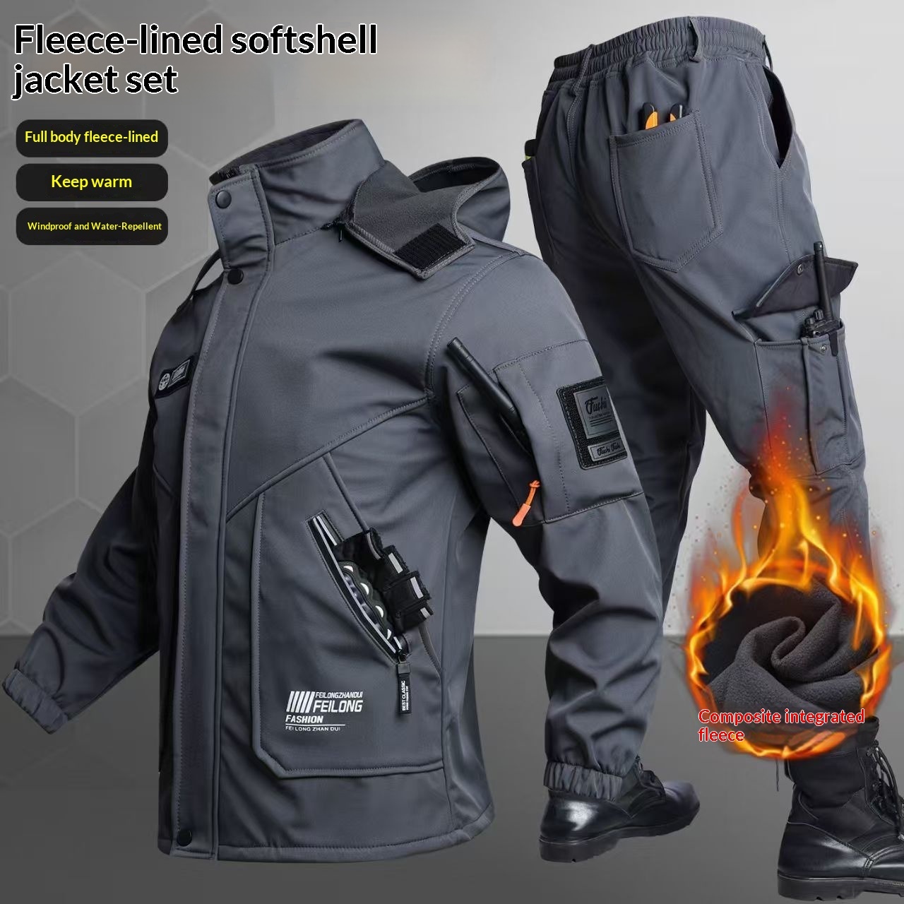 Mens Outdoor Sports Tactical Fleece-Lined Thickened Windproof Cycling Jacket - Image 6